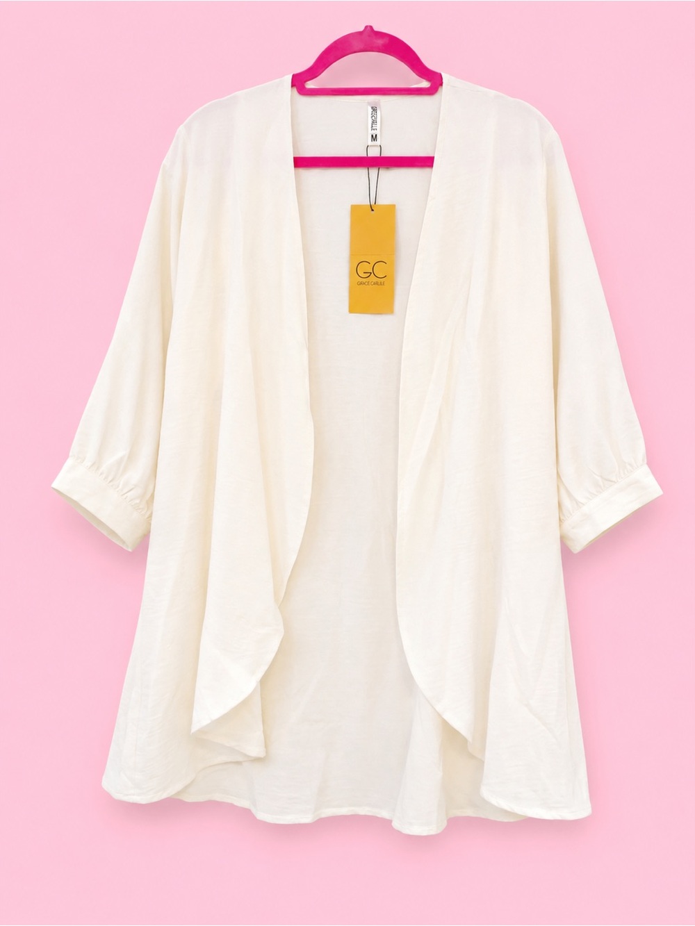 Grecerelle Women's Lightweight 3/4 Sleeve Coverup With Pockets Cream M NWT